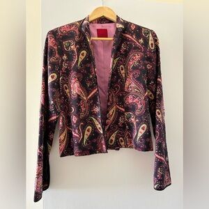 Colourful 100% Silk Jacket featuring Black Beading.